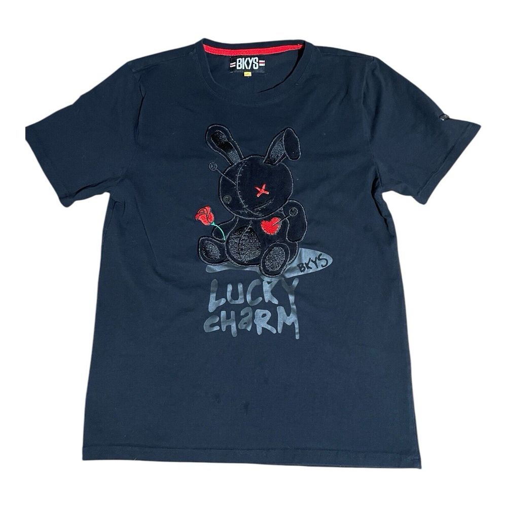 BKYS Lucky Charm T-SHIRT Men's Size Small Black Velvet Bunny With‎ Red Rose